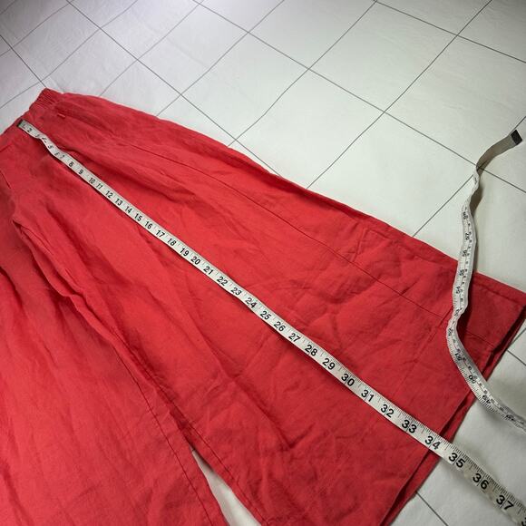 Athleta Pants Women 2 Coral Playa Linen Wide Leg Crop Slit Relaxed Casual Resort - Picture 12 of 13